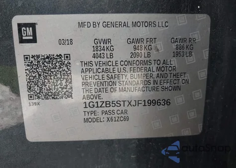 2018 Chevrolet Malibu 1Ls from USA, damaged, VIN 1G1ZB5STXJF199636